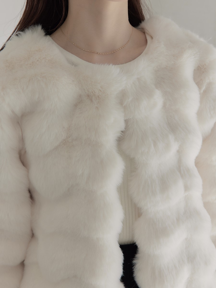 RE ARRIVAL】 eco fur no collar jacket / ivory amel